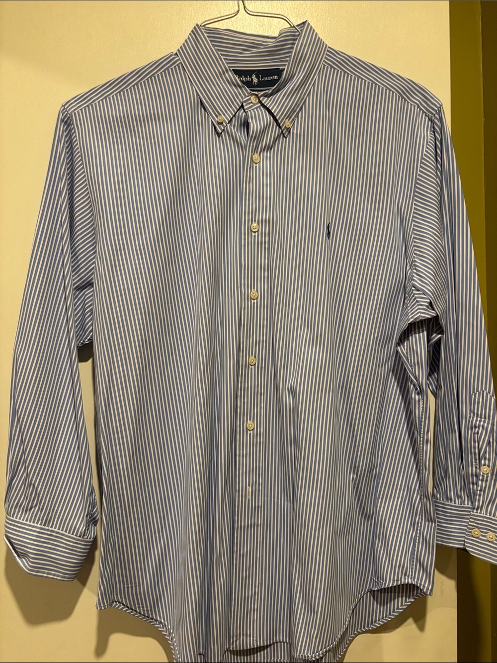 Ralph Lauren Blue and White Striped Button-Down Dress Shirt